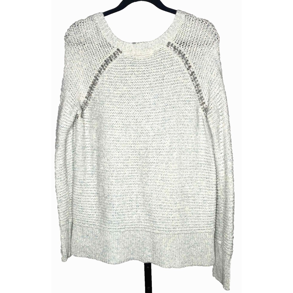 Anthropologie Sleeping On Snow Rhinestone Light Blue Knit Sweater Size small - Picture 7 of 7